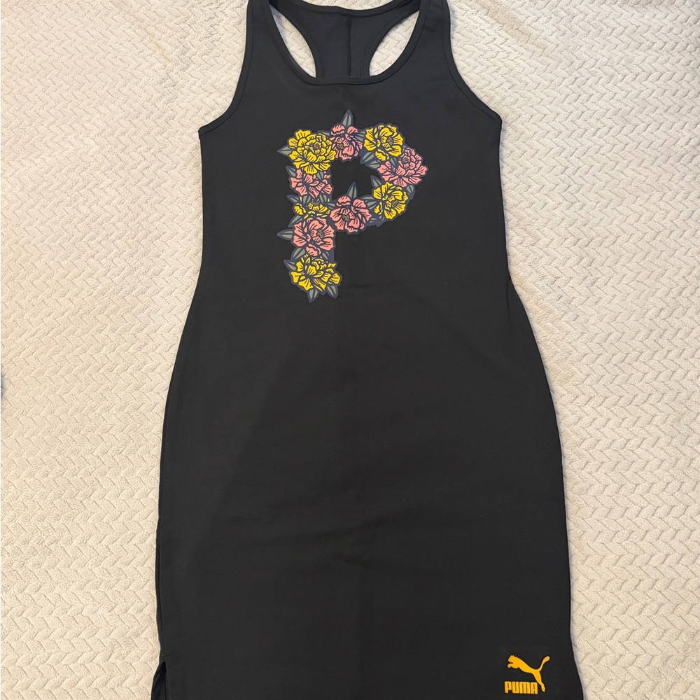 Puma Black Maxi Dress with Yellow and Pink Floral Design
